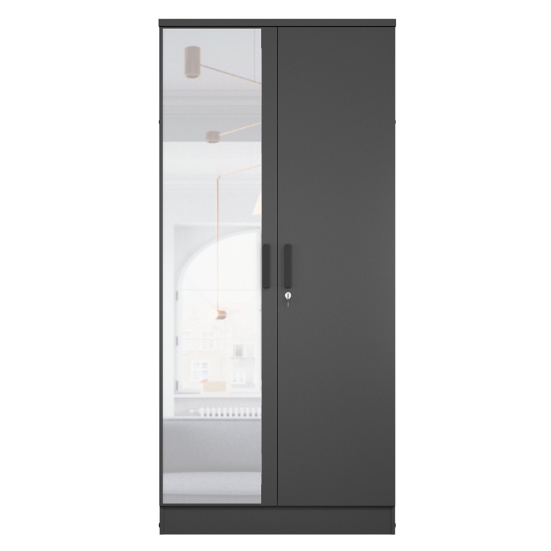 Better Home Products Harmony Two Door Armoire Wardrobe with Mirror in Black