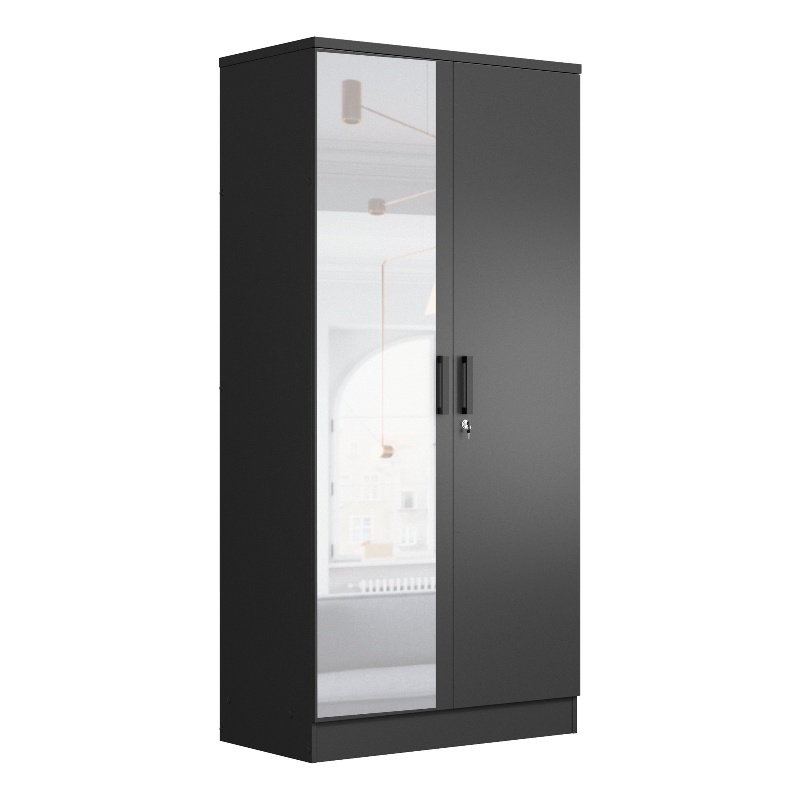 Better Home Products Harmony Two Door Armoire Wardrobe with Mirror in Black