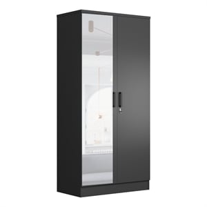 Better Home Products Harmony Two Door Armoire Wardrobe with Mirror in Black