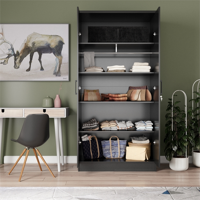 Better Home Products Harmony Two Door Armoire Wardrobe with Mirror in Black