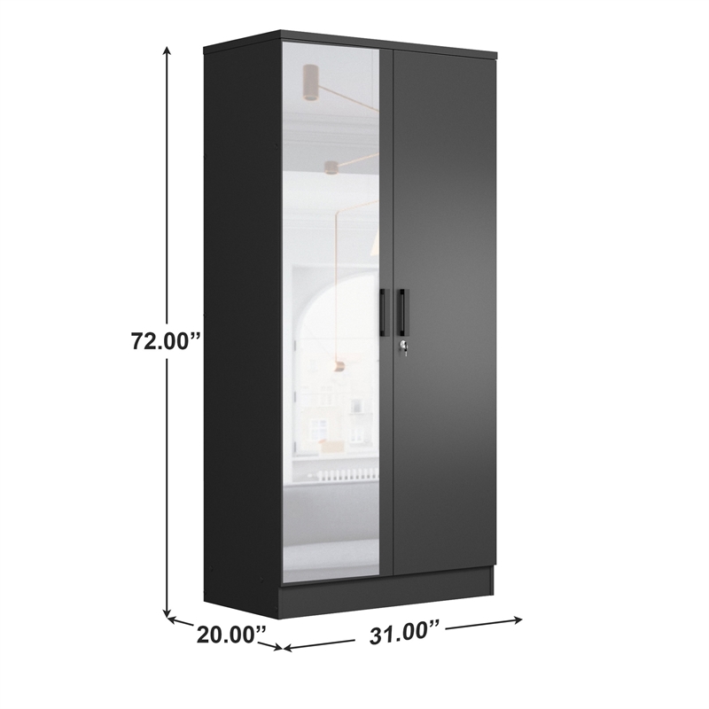 Better Home Products Harmony Two Door Armoire Wardrobe with Mirror in Black