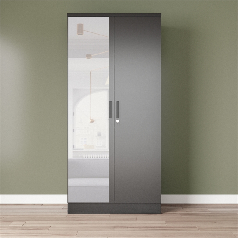 Better Home Products Harmony Two Door Armoire Wardrobe with Mirror in Black