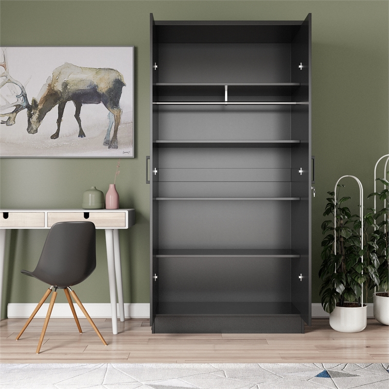 Better Home Products Harmony Two Door Armoire Wardrobe with Mirror in Black