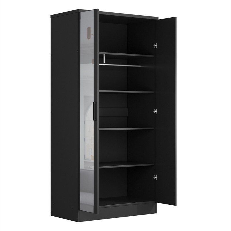 Better Home Products Harmony Two Door Armoire Wardrobe with Mirror in Black