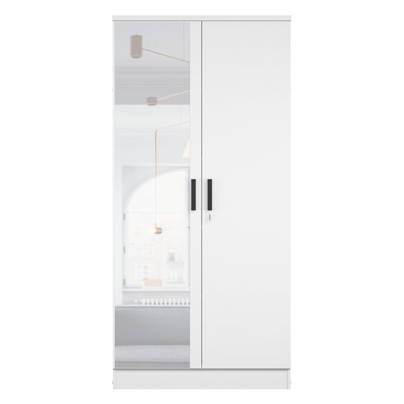 Better Home Products Harmony Two Door Armoire Wardrobe with Mirror in White