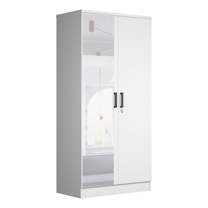 Better Home Products Harmony Two Door Armoire Wardrobe with Mirror in White