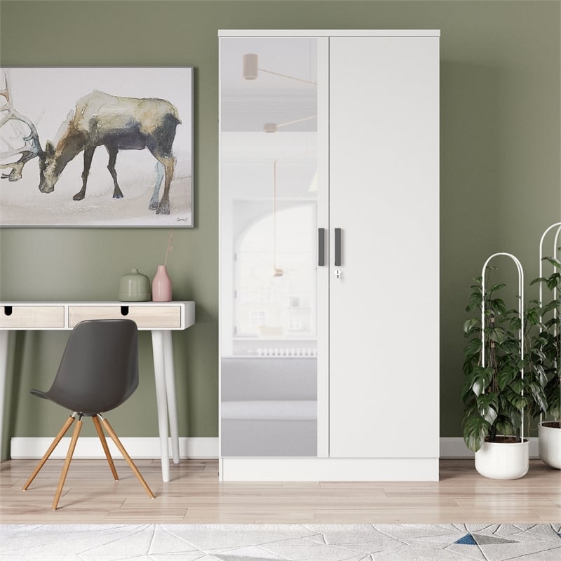 Better Home Products Harmony Two Door Armoire Wardrobe with Mirror in White