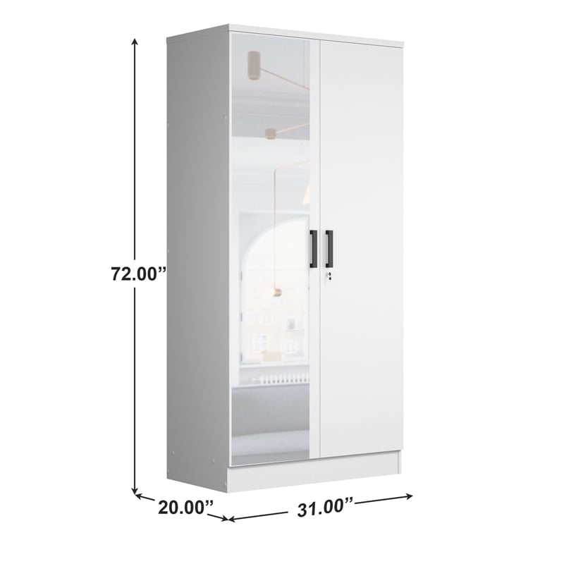 Better Home Products Harmony Two Door Armoire Wardrobe with Mirror in White