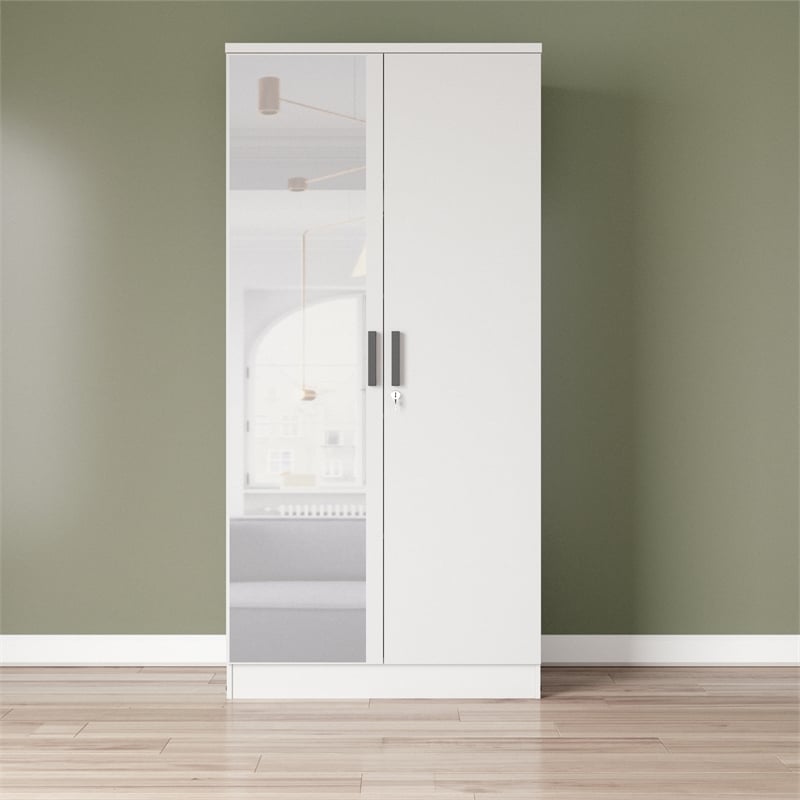 Better Home Products Harmony Two Door Armoire Wardrobe with Mirror in White