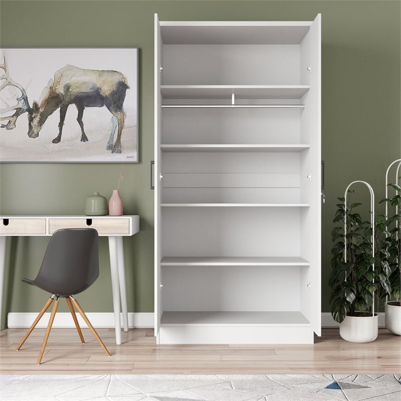 Better Home Products Harmony Two Door Armoire Wardrobe with Mirror in White