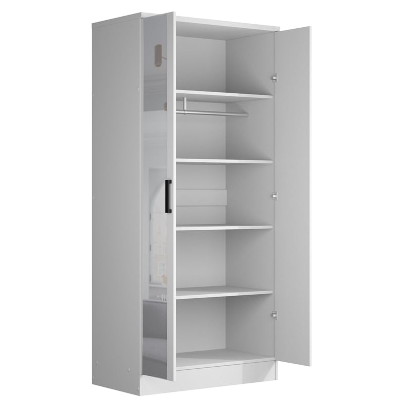 Better Home Products Harmony Two Door Armoire Wardrobe with Mirror in White