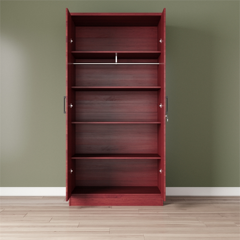 Better Home Products Harmony Two Door Armoire Wardrobe with Mirror in Mahogany