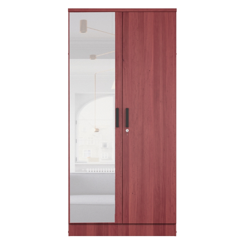 Better Home Products Harmony Two Door Armoire Wardrobe with Mirror in Mahogany