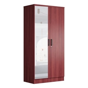 Better Home Products Harmony Two Door Armoire Wardrobe with Mirror in Mahogany