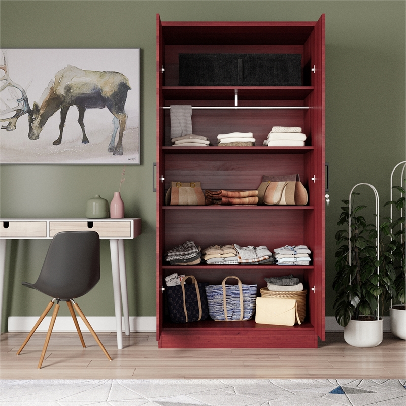 Better Home Products Harmony Two Door Armoire Wardrobe with Mirror in Mahogany