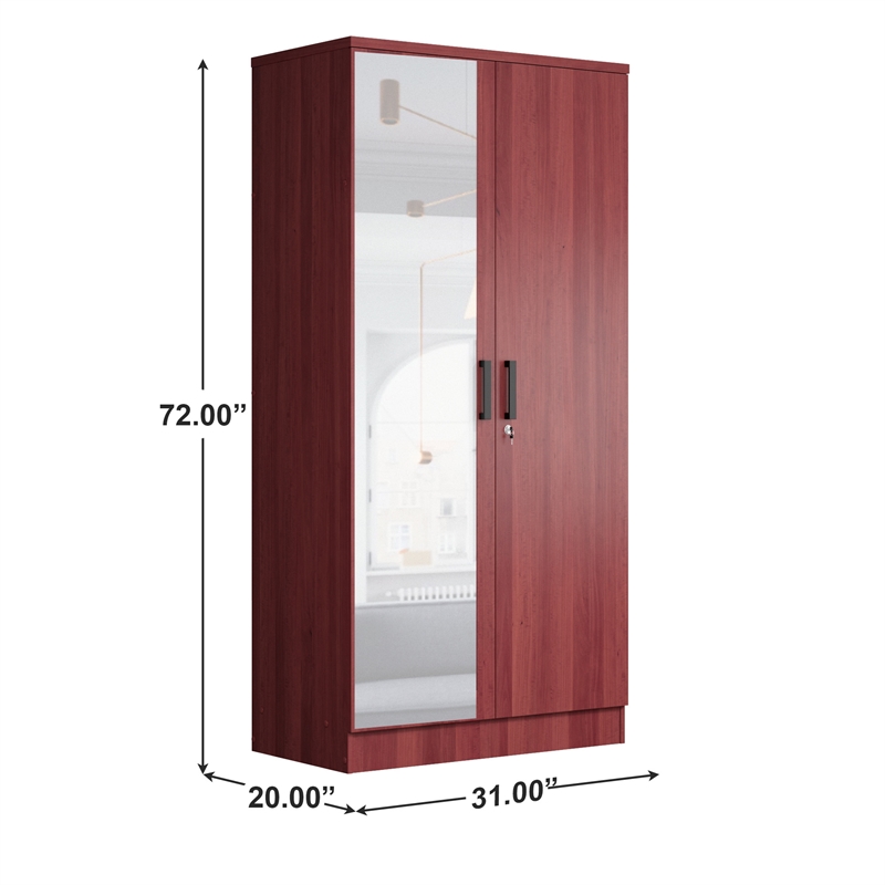 Better Home Products Harmony Two Door Armoire Wardrobe with Mirror in Mahogany