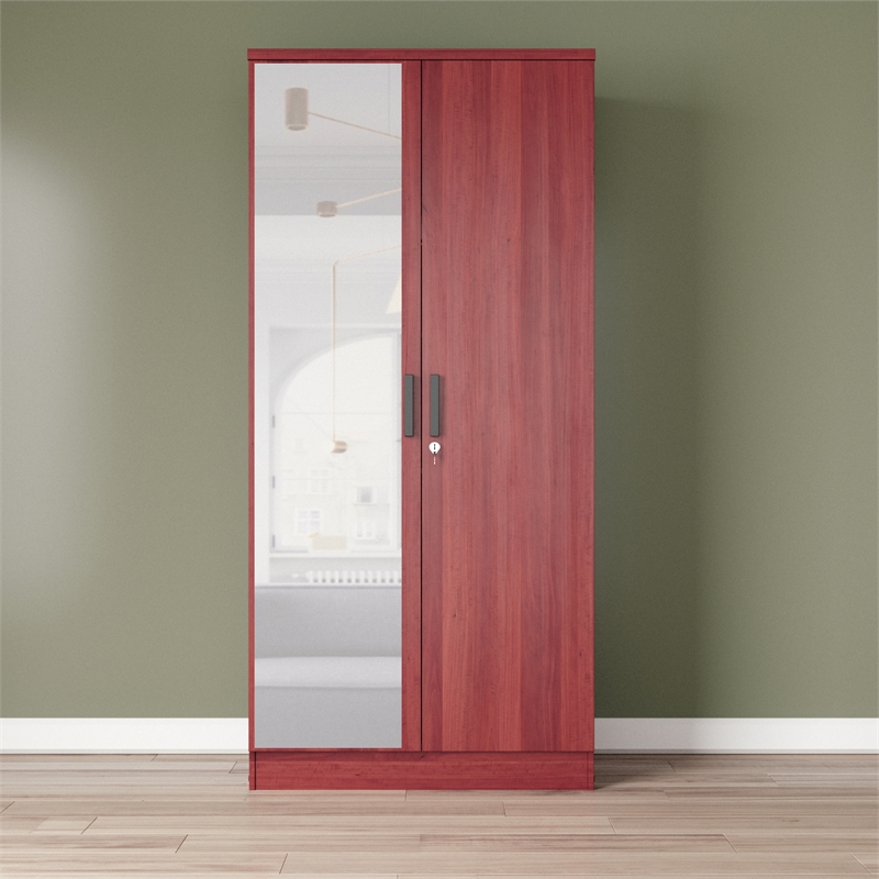 Better Home Products Harmony Two Door Armoire Wardrobe with Mirror in Mahogany