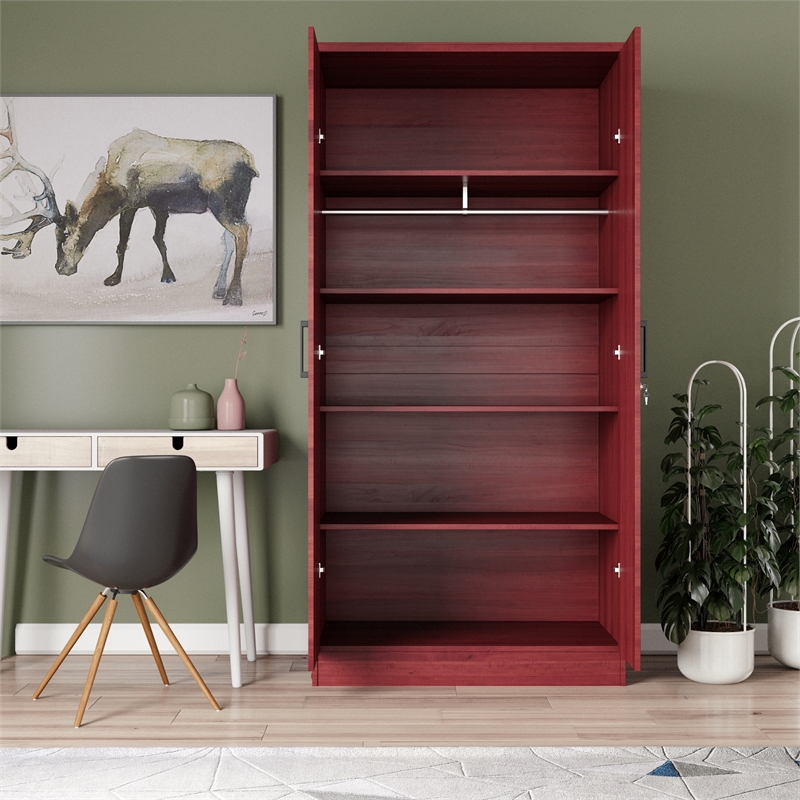 Better Home Products Harmony Two Door Armoire Wardrobe with Mirror in Mahogany