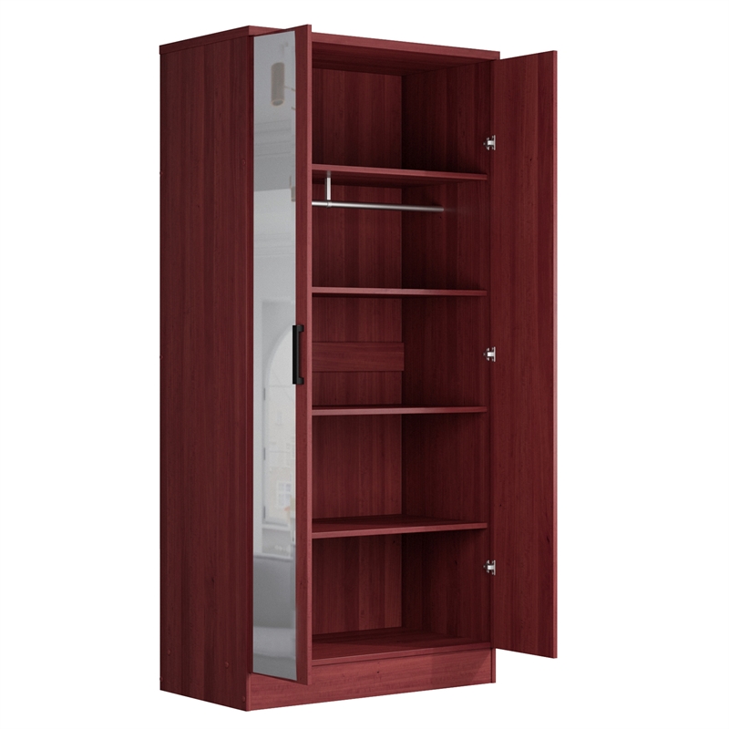 Better Home Products Harmony Two Door Armoire Wardrobe with Mirror in Mahogany
