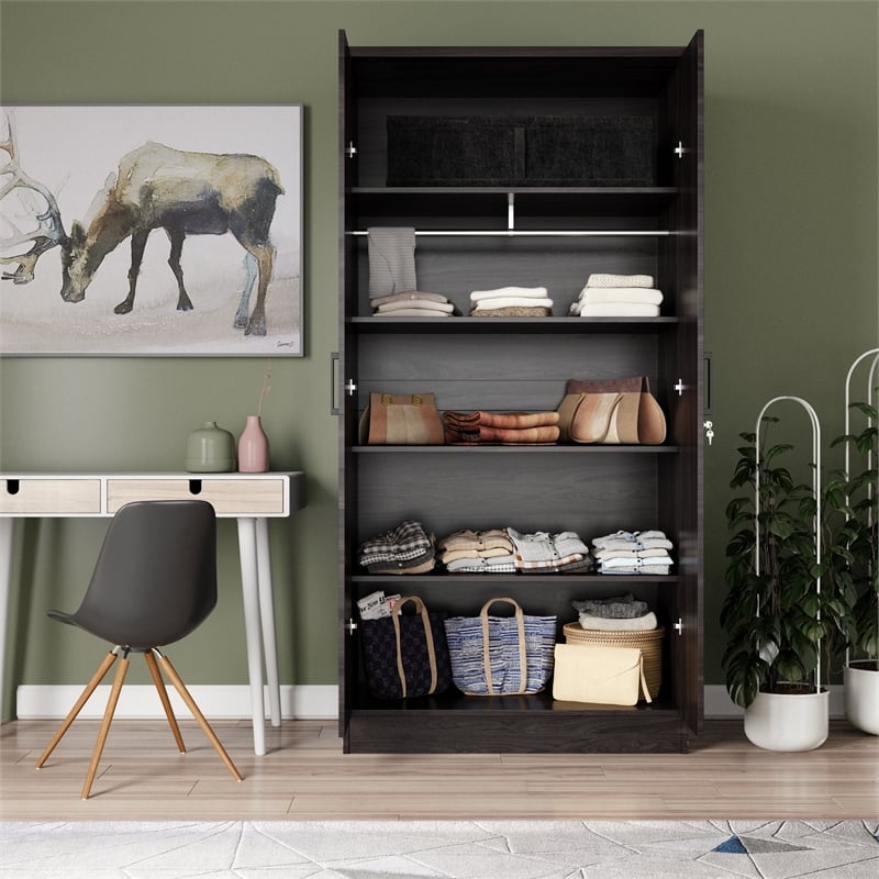 Better Home Products Harmony Two Door Armoire Wardrobe with Mirror in Tobacco