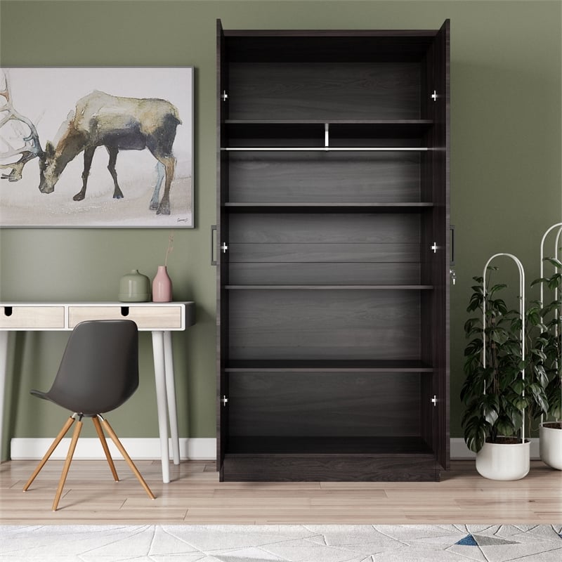 Better Home Products Harmony Two Door Armoire Wardrobe with Mirror in Tobacco