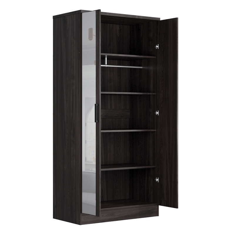 Better Home Products Harmony Two Door Armoire Wardrobe with Mirror in Tobacco