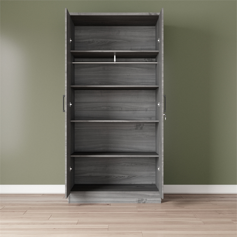 Better Home Products Harmony Two Door Armoire Wardrobe with Mirror in Gray