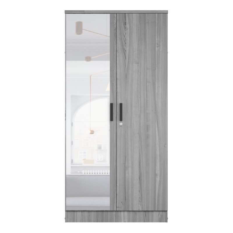 Better Home Products Harmony Two Door Armoire Wardrobe with Mirror in Gray