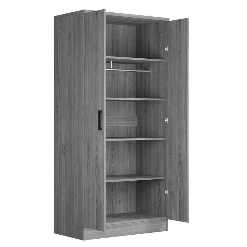 Better Home Products Harmony Two Door Armoire Wardrobe with Mirror in Gray