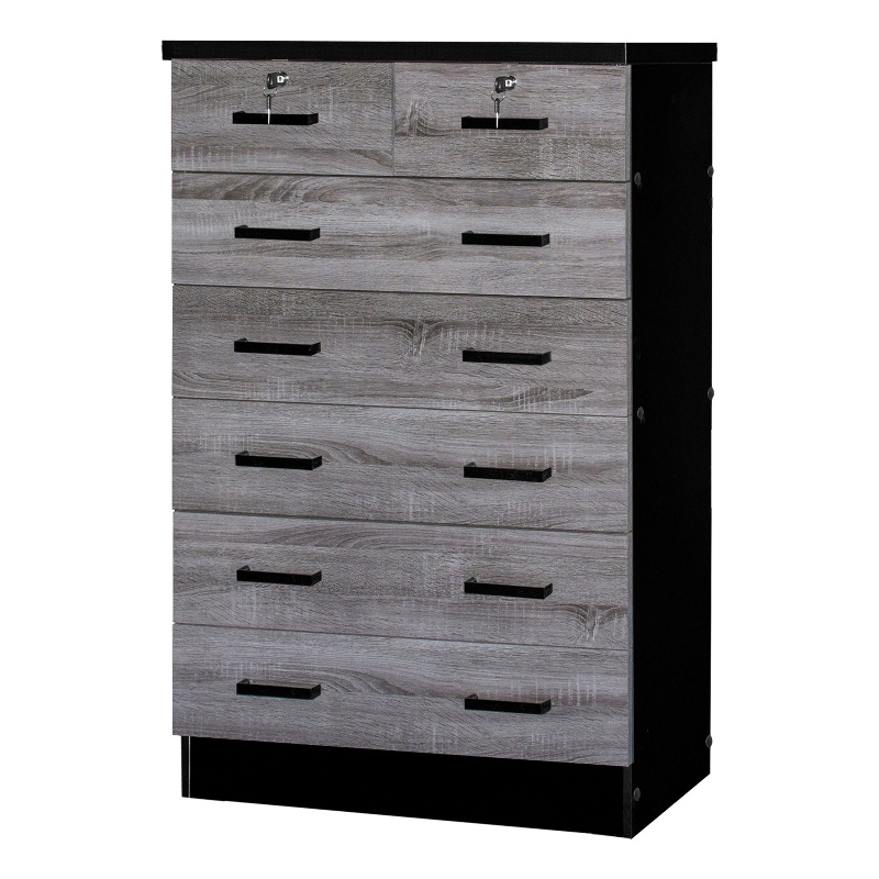 Better Home Products Cindy 7 Drawer Chest Wooden Dresser in Gray & Black