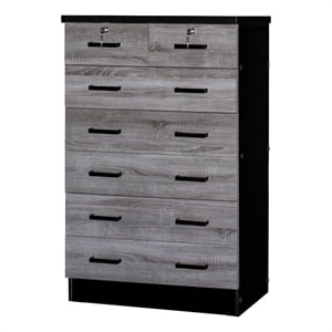Better Home Products Cindy 7 Drawer Chest Wooden Dresser in Gray & Black