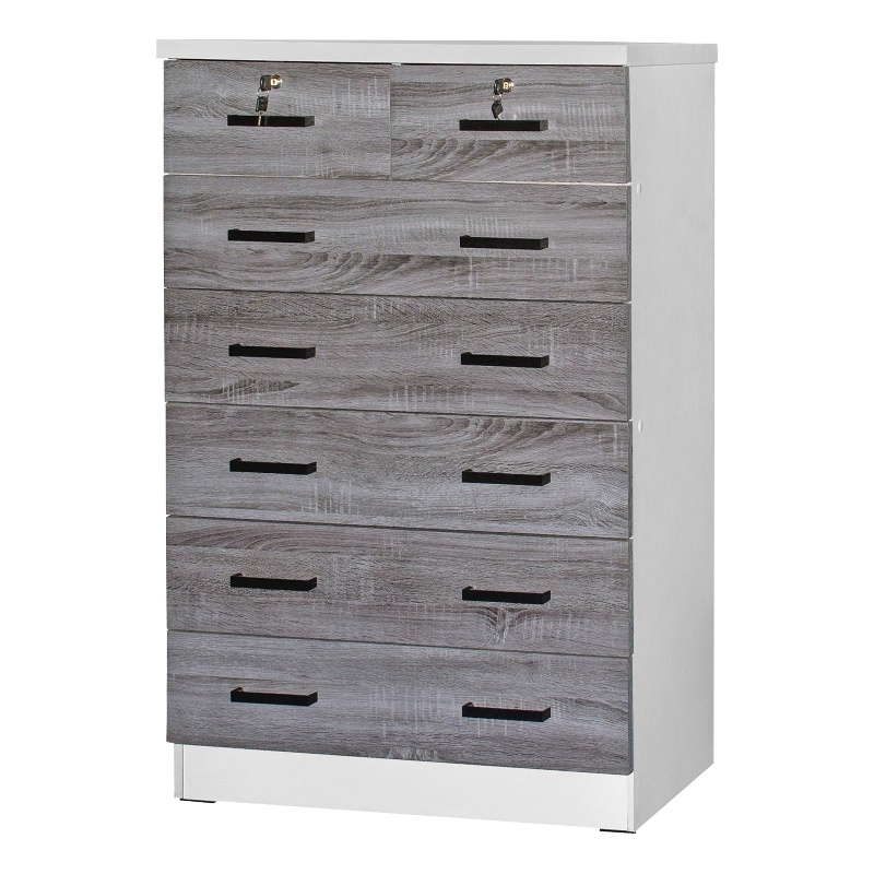 Better Home Products Cindy 7 Drawer Chest Wooden Dresser in Gray & White
