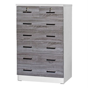 Better Home Products Cindy 7 Drawer Chest Wooden Dresser in Gray & White
