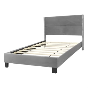 Better Home Products Giulia 41 x 81&quot Velvet Twin Panel Platform Bed in Gray