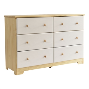 Better Home Products Solid Pine Wood 6 Drawer Double Dresser in Natural & White.