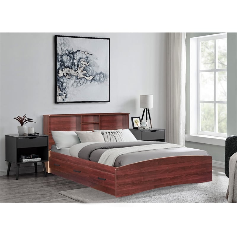 Better Home Products California Wooden Full Captains Bed in Mahogany