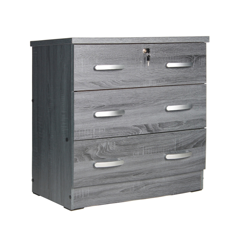 Better Home Products 3 Drawer Engineered Wood Chest Bedroom Dresser in Gray