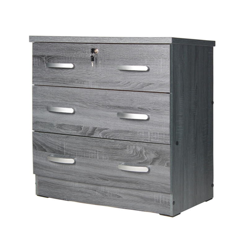 Better Home Products 3 Drawer Engineered Wood Chest Bedroom Dresser in Gray
