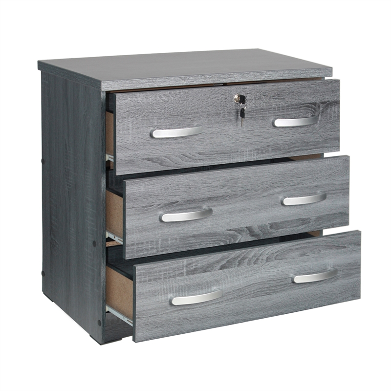 Better Home Products 3 Drawer Engineered Wood Chest Bedroom Dresser in Gray