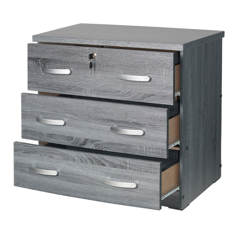Better Home Products 3 Drawer Engineered Wood Chest Bedroom Dresser in Gray