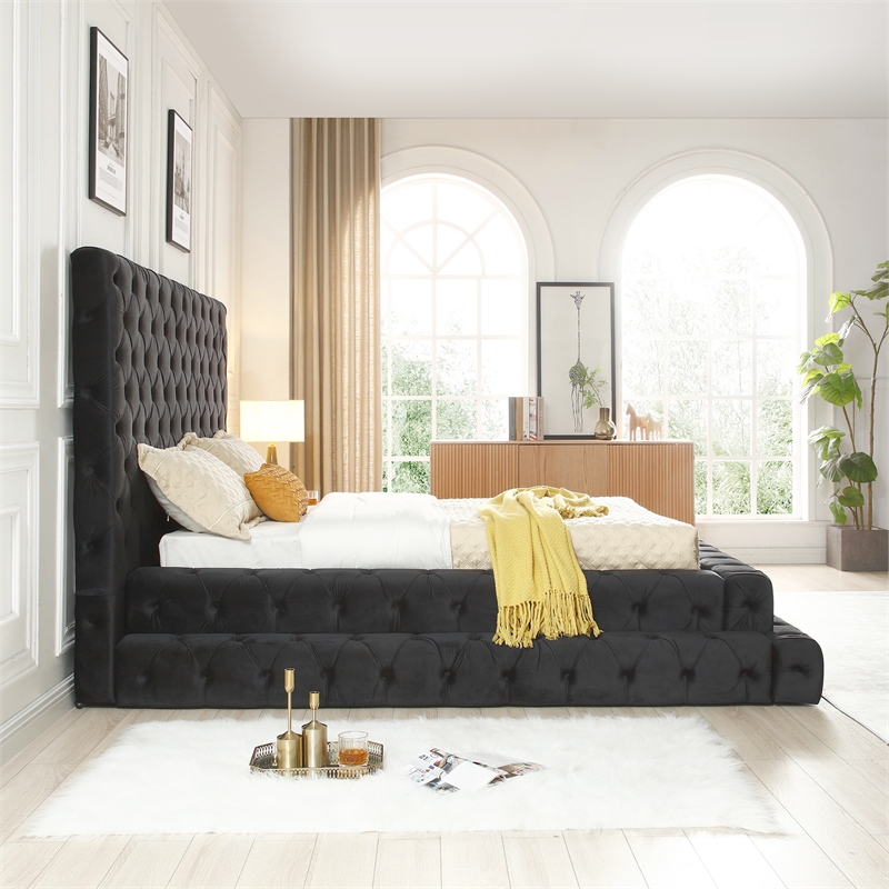 Better Home Products Eleonora King Size Velvet Upholstered Bed in Black