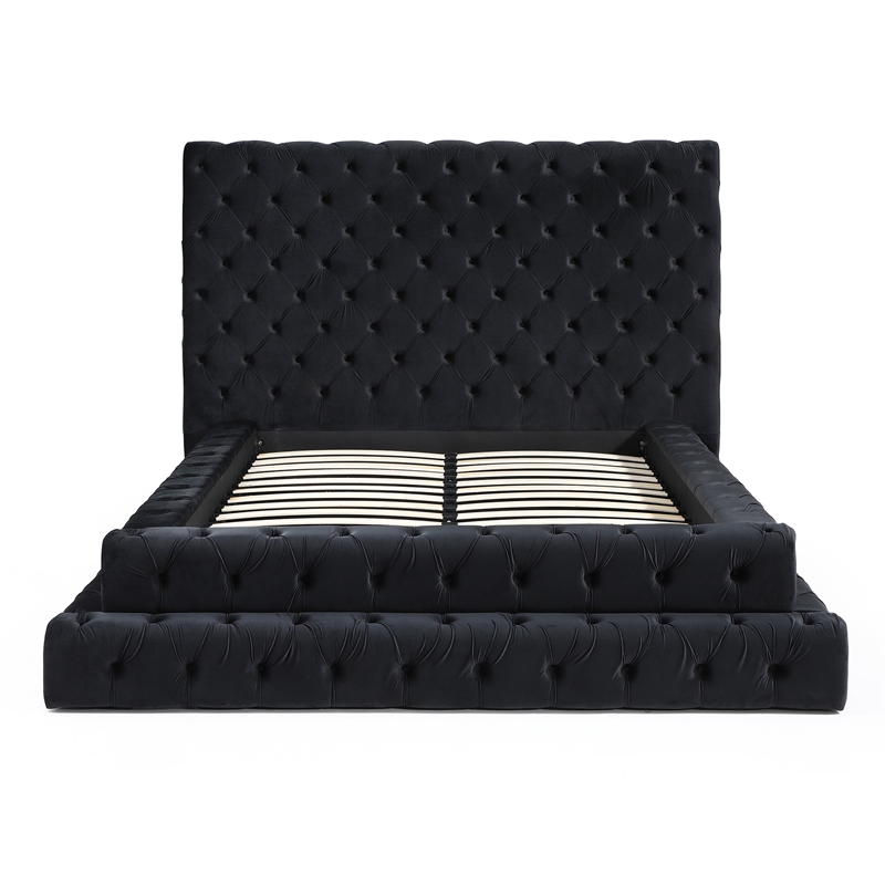 Better Home Products Eleonora King Size Velvet Upholstered Bed in Black