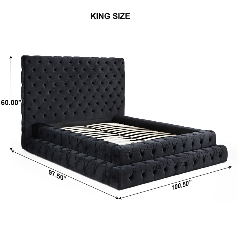 Better Home Products Eleonora King Size Velvet Upholstered Bed in Black