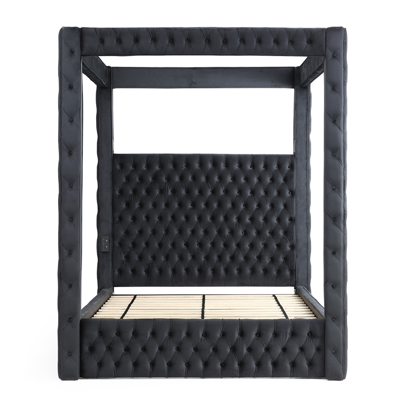 Better Home Products Dream 70.5 x89 Velvet Upholstered Queen Canopy Bed in Black