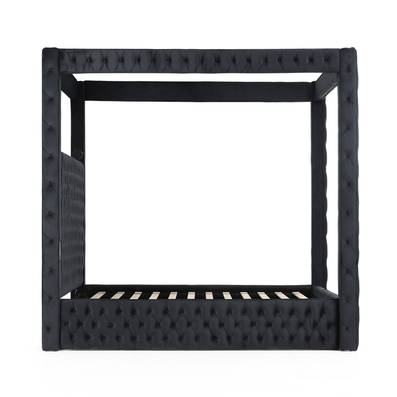 Better Home Products Dream 70.5 x89 Velvet Upholstered Queen Canopy Bed in Black
