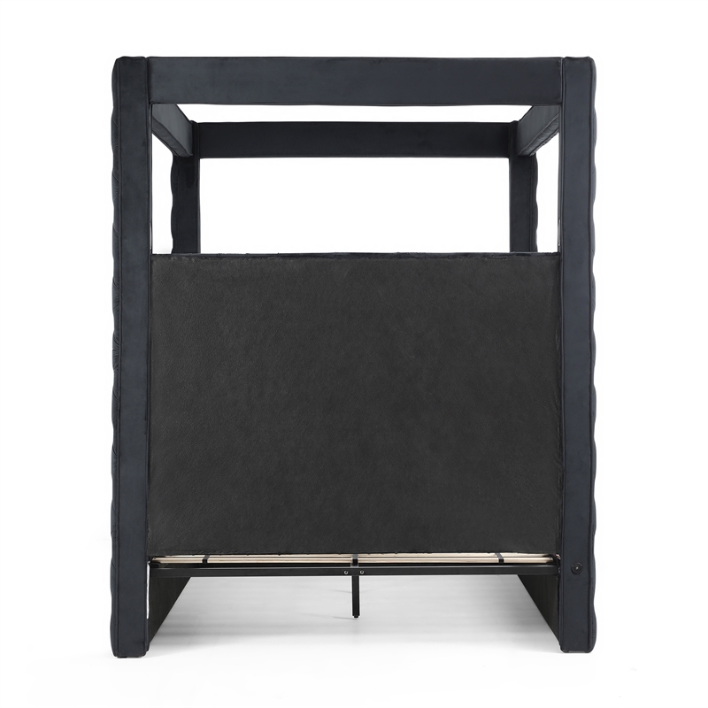 Better Home Products Dream 70.5 x89 Velvet Upholstered Queen Canopy Bed in Black