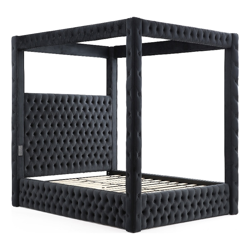 Better Home Products Dream 70.5 x89 Velvet Upholstered Queen Canopy Bed in Black