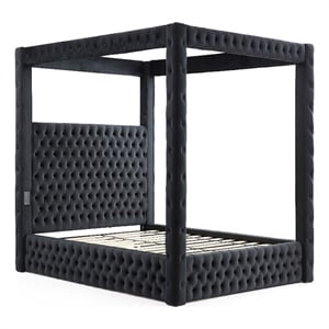 Better Home Products Dream 70.5 x89 Velvet Upholstered Queen Canopy Bed in Black