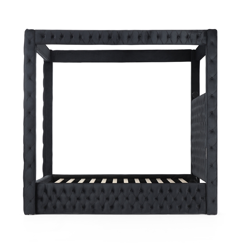 Better Home Products Dream 86.5 x 89 Velvet Upholstered King Canopy Bed in Black
