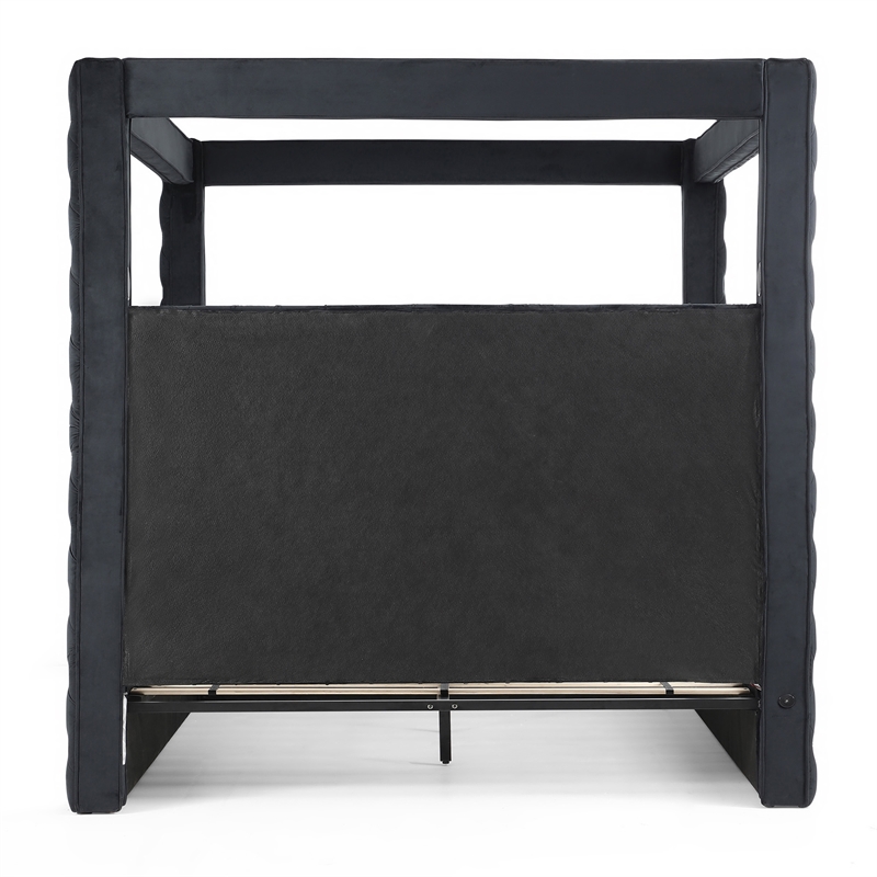 Better Home Products Dream 86.5 x 89 Velvet Upholstered King Canopy Bed in Black